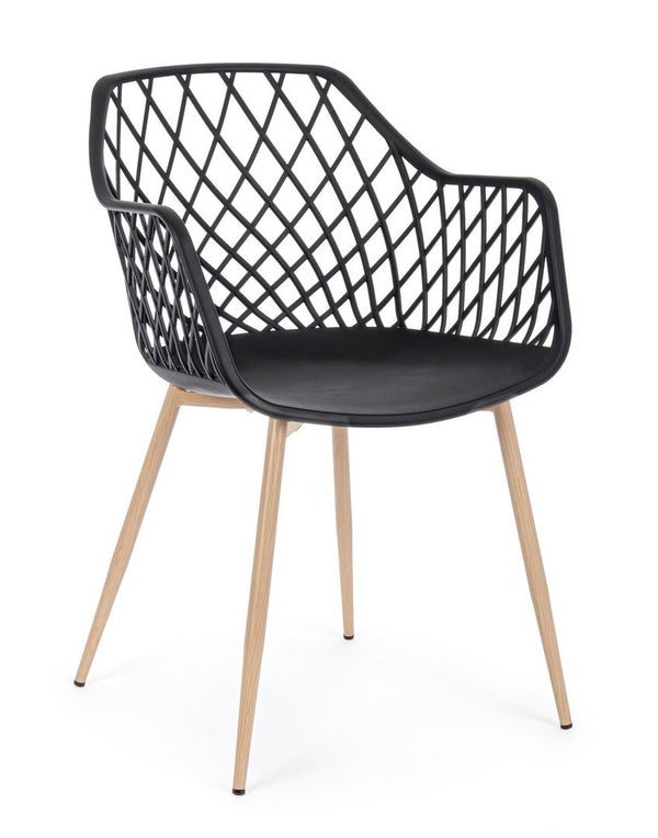 Andrea Bizzotto Optik sedia di design con gambe in acciaio effetto legno e plastica nero