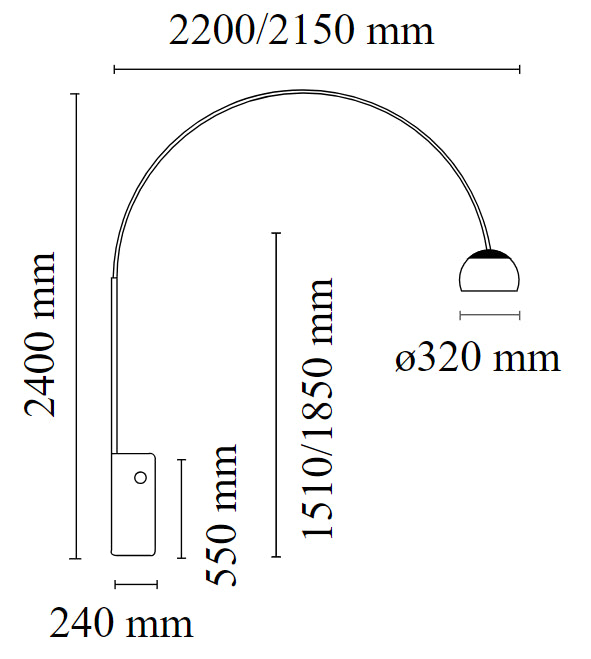 Flos Arco Lampada alogena da pavimento 240 cm con base in Marmo di Carrara Bianco