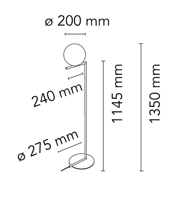 Flos IC Light Floor 1 Lampada da pavimento H.135 cm luce diffusa in ottone verniciato Nero