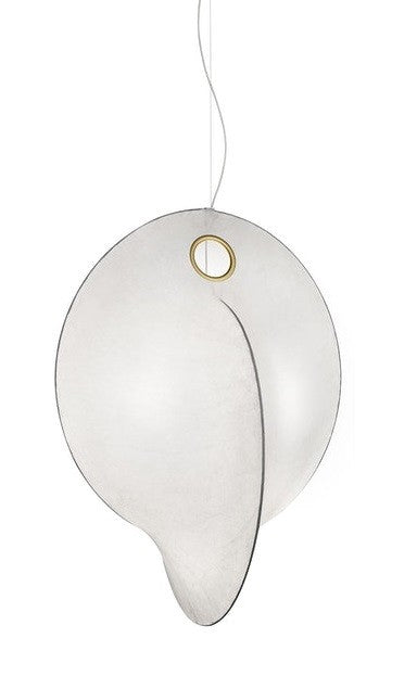 Flos Overlap Suspension 2 Lampada 100 cm a Sospensione Bianco in resina accesa in ambiente, design e diffusione della luce