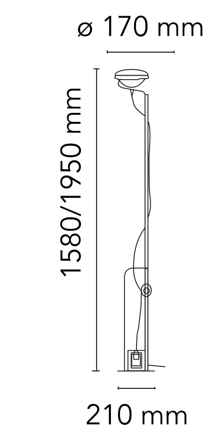 Flos Toio Led Lampada a Pavimento 158-195 cm telescopica luce indiretta Nero
