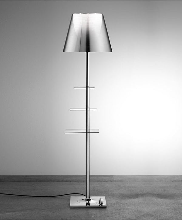 Flos Bibliotheque Nationale Lampada a pavimento mensole portaoggetti luce diffusa argento alluminato