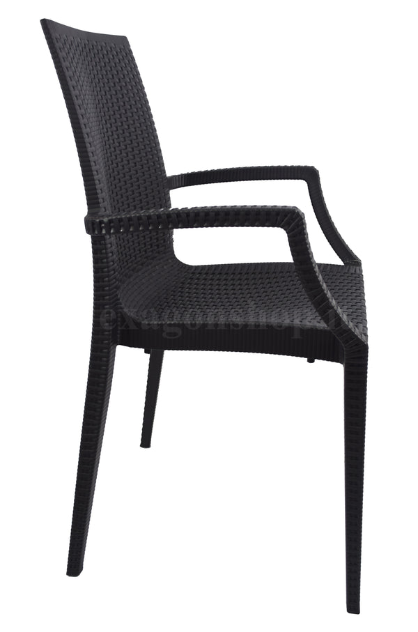 Sedia da esterno antracite effetto rattan con braccioli Grandsoleil Bistrot