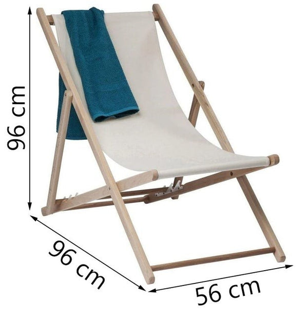 Bright Summer Sedia a sdraio pieghevole da esterno giardino terrazza in legno di faggio e cotone beige