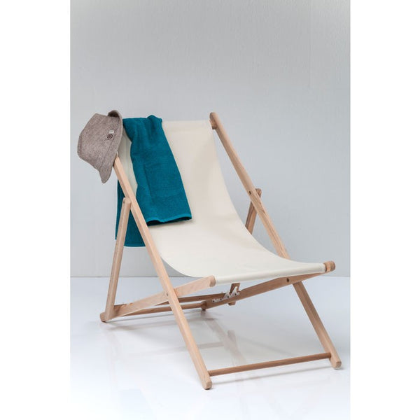 Bright Summer Sedia a sdraio pieghevole da esterno giardino terrazza in legno di faggio e cotone beige