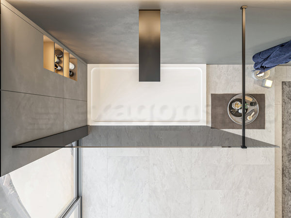 Walk in parete doccia fissa 120 cm H 200 spessore 8 mm in cristallo fume profili nero opaco Genio