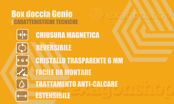 Schema tecnico di Box Doccia 120x120 Genio Due Ante Scorrevoli 6 mm H 195 con misure e configurazione - Exagonshop