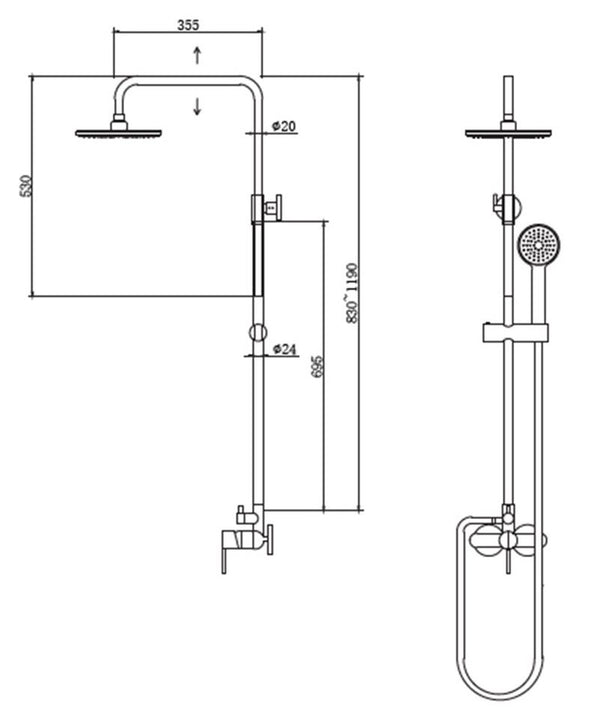 New line colonna doccia telescopica con miscelatore 2 vie soffione anticalcare 20 cm e doccetta con flessibile 150 cm cromo