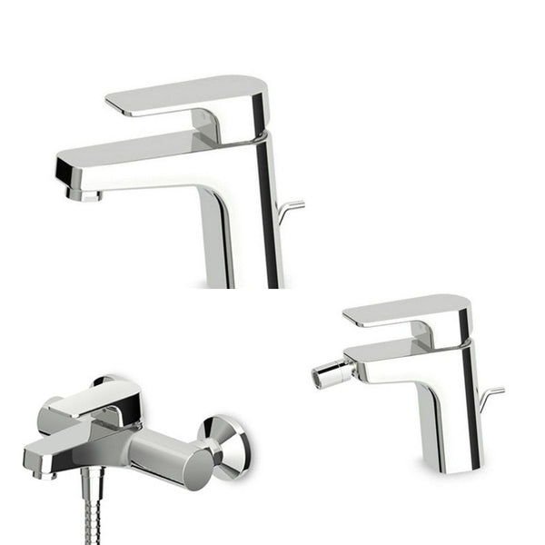 Wind Zucchetti Set Miscelatori per Lavabo Bidet e Vasca ambientato in box doccia con pareti in vetro - Zucchetti Rubinetteria