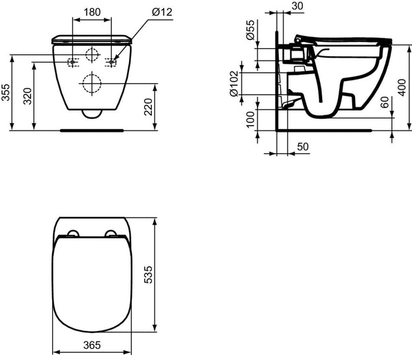 Ideal Standard Coppia sanitari sospesi vaso rimless e bidet con sedile rallentato slim bianco lucido Tesi Ideal Standard T457001 + T536001