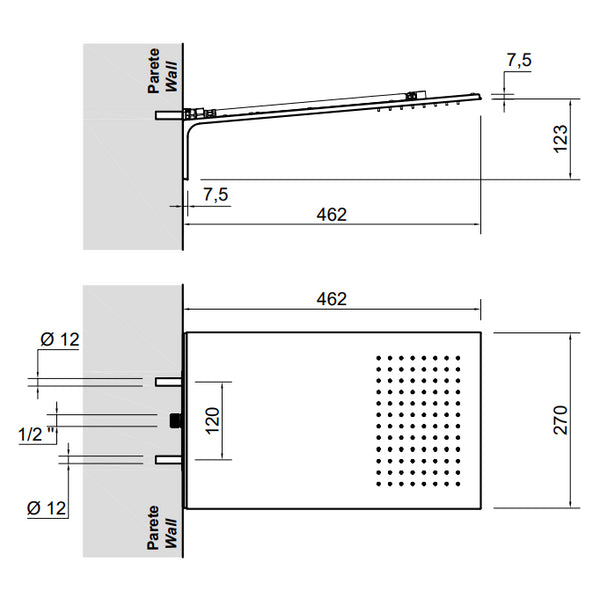 Antonio Lupi Mezzavela Soffione 27x50 A Muro Acciaio Inox Satinato