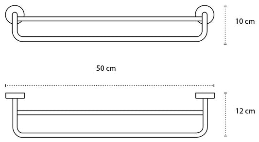 Portasciugamani 50 cm doppio In Acciaio Cromato New Line N5 Cromo Lucido, vista laterale del profilo a muro - Exagonshop