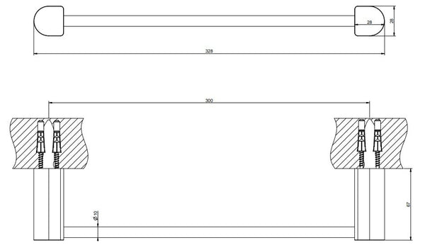 Gessi Rilievo portasciugamani 30 cm a muro cromo, dettaglio ravvicinato del materiale e dell'aggancio