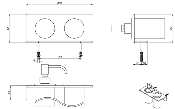 Treemme 5mm portaspazzolini con dispenser portasapone liquido bianco inox satinato