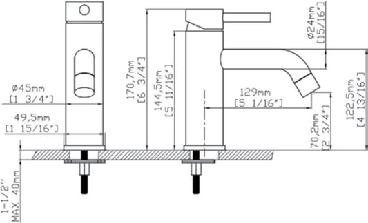New Line Miscelatore Per Lavabo In Acciaio Inox Cromato Cromo Lucido, vista laterale del profilo e della forma - Exagonshop