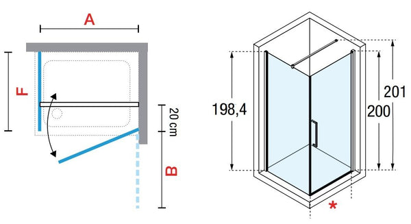 Novellini Young G+F Box doccia 90x70 a battente reversibile vetro 6 mm H 200 con barra cromo