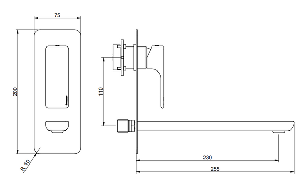 Treemme Hask RWIT6AB3CC01 Miscelatore lavabo a muro 230 mm senza parte incasso cromo