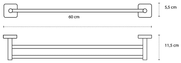 Portasciugamani 60 Cm Doppio In Acciaio Cromo New Line N2, dettaglio ravvicinato del materiale e dell'aggancio - Exagonshop