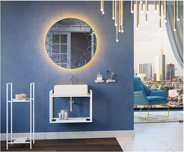 Koh-i-noor Graffi 1 specchio tondo 80 cm con cornice incisa senza illuminazione