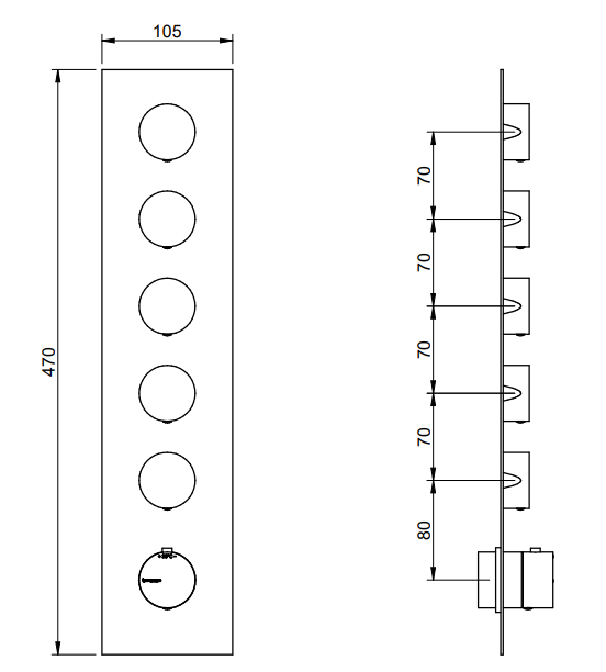 Treemme 3.6 RWIT2598IS35 miscelatore doccia termostatico a muro 5 uscite senza parte incasso inox satinato