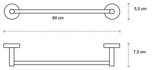 New Line N2 Portasciugamani 60 cm Singolo In Acciaio Inox Cromo Lucido, vista laterale del profilo a muro - Exagonshop