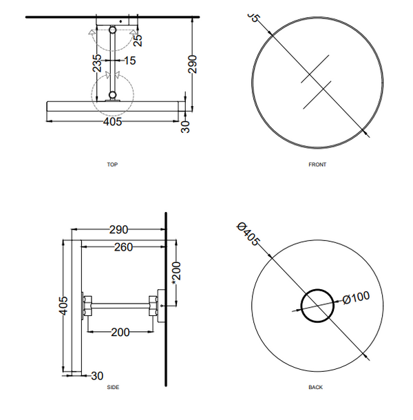 Cielo Arcadia Pluto Specchio 40 Cm tondo senza Luce Led Ed Interruttore In Metallo Cemento