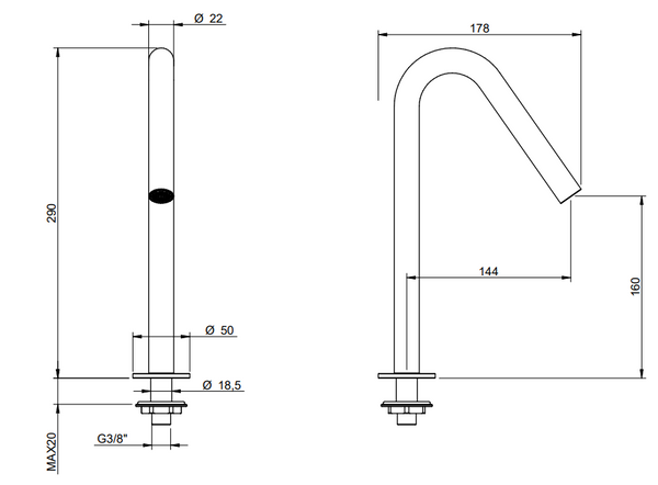 Treemme 22mm bocca lavabo da appoggio inox satinato RWIT6011IS01