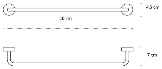 Portasciugamani 50 cm In Acciaio Inox Cromato New Line N3, vista laterale del profilo a muro - Exagonshop