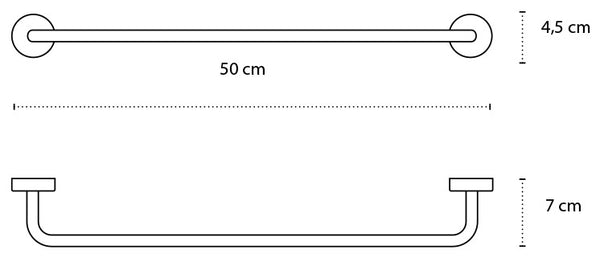 Portasciugamani 50 cm In Acciaio Inox Cromato New Line N3, vista laterale del profilo a muro - Exagonshop