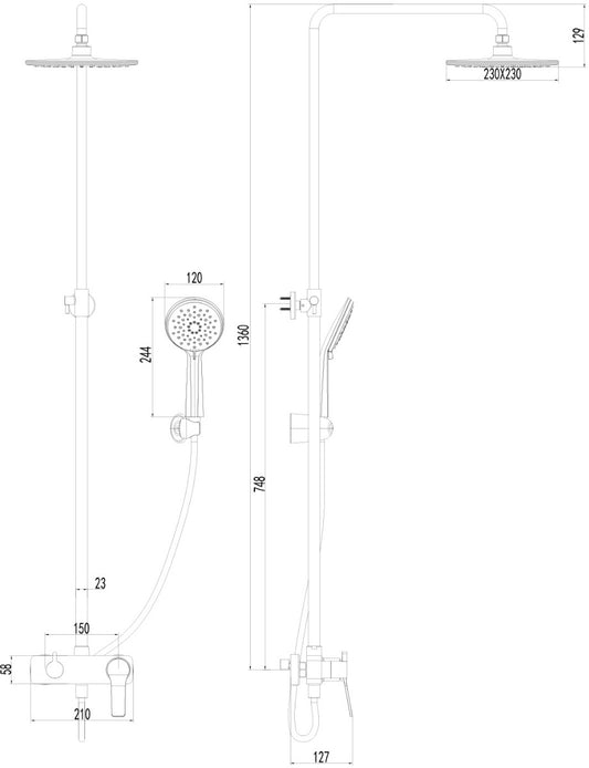 New line colonna doccia telescopica con miscelatore nero, componenti inclusi smontati: corpo incasso, placca e rosone...
