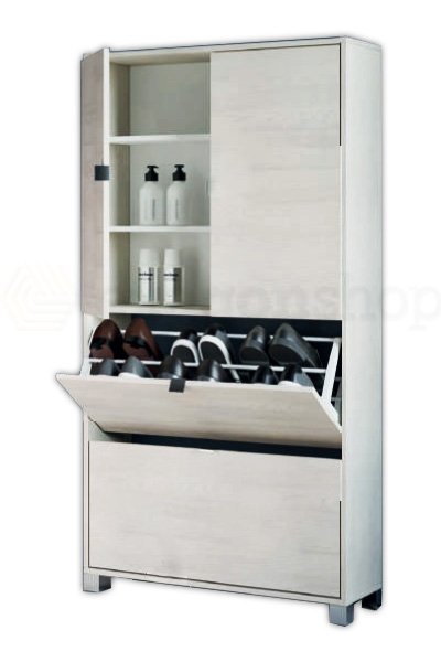 Capri scarpiera doppia 76x30 con ante e ribalte H 155 olmo, vista laterale della struttura e del profilo - Exagonshop