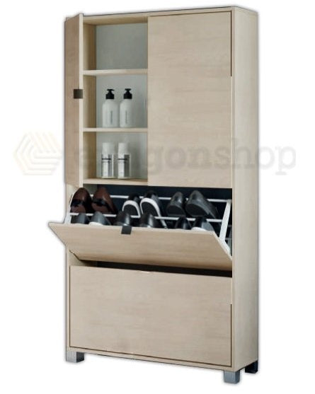 Capri scarpiera doppia 76x30 con ante e ribalte H 155 olmo, vista laterale della struttura e del profilo - Exagonshop