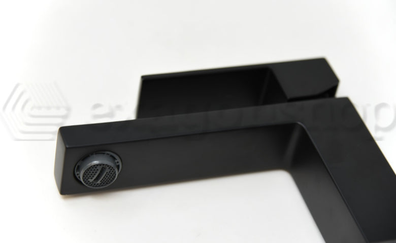 Miscelatore per lavabo con scarico click clack nero opaco, vista laterale del profilo e della forma - Teorema