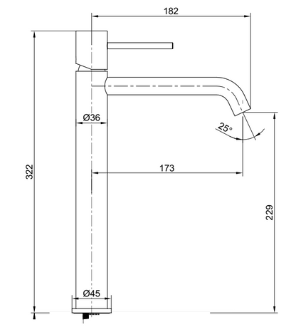 Rubinetto miscelatore alto per lavabo monocomando senza scarico in ottone canna di fucile Memo