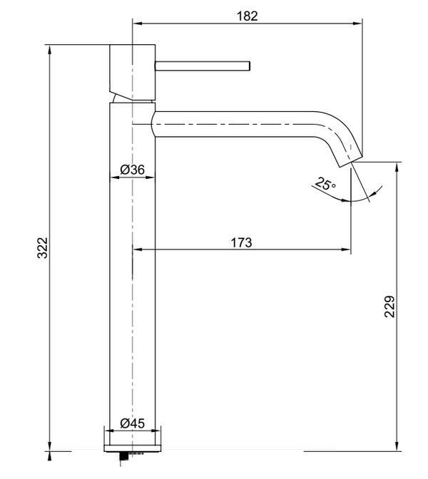 Rubinetto miscelatore alto per lavabo monocomando senza scarico in ottone canna di fucile Memo