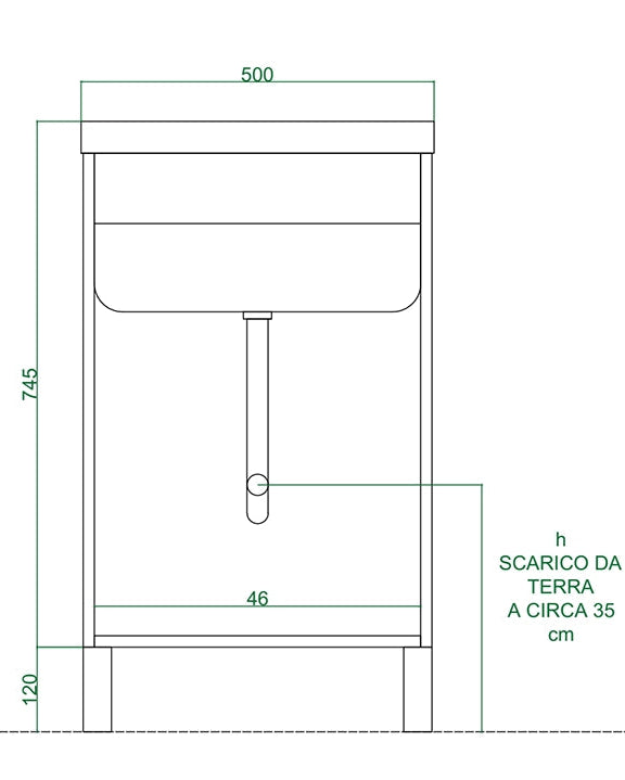 Lavatoio 50x50 bianco con gocciolatoio installato su lavello, vista della bocca e della leva - Exagonshop