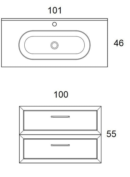 Mobile bagno muschio 100x45 Praga due cassetti soft close con lavabo in ceramica