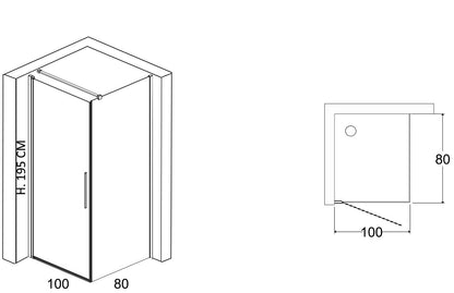 Box doccia 80x100 battente vetro temperato 6 mm 195 H cromo Linje