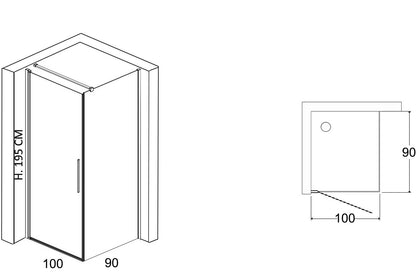 Box doccia 90x100 battente vetro temperato 6 mm 195 H cromo Linje