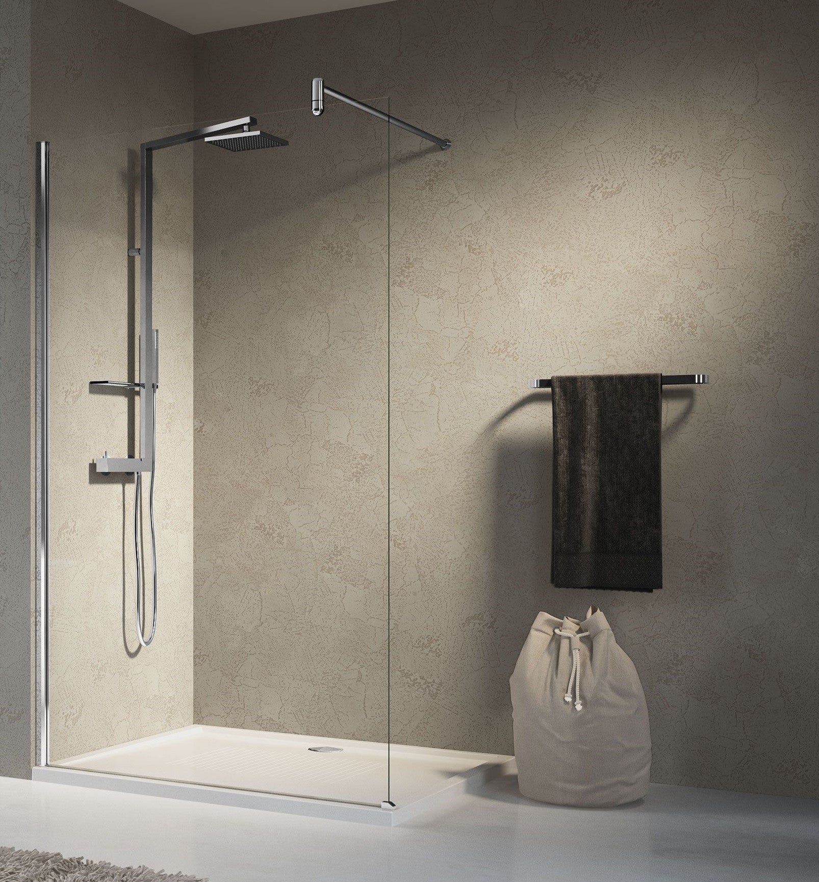 Novellini Lunes H Parete doccia fissa Estensibile 77/78,5 Cromo installato in bagno moderno con ante in vetro temperato