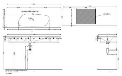 Cielo Enjoy Lavabo 140x48 Sospeso O Da Appoggio Con Piletta Click Clack In Ceramica talco
