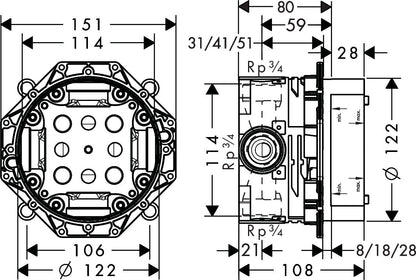 Hansgrohe Ibox Universal Corpo Incasso per Miscelatore vasca doccia e termostatici 01800180