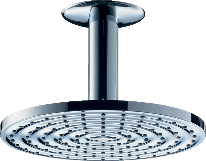 Soffione doccia con Braccio A Soffitto 180 1jet cromo in cromato, vista frontale della maniglia e della bocca di erogazione