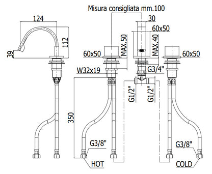 Paffoni Level Lep119 Gruppo Bidet 3 Fori Cromo