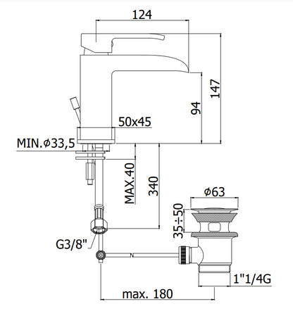 Paffoni Level Les061 Miscelatore Lavabo flusso A Cascata Senza Scarico Cromo