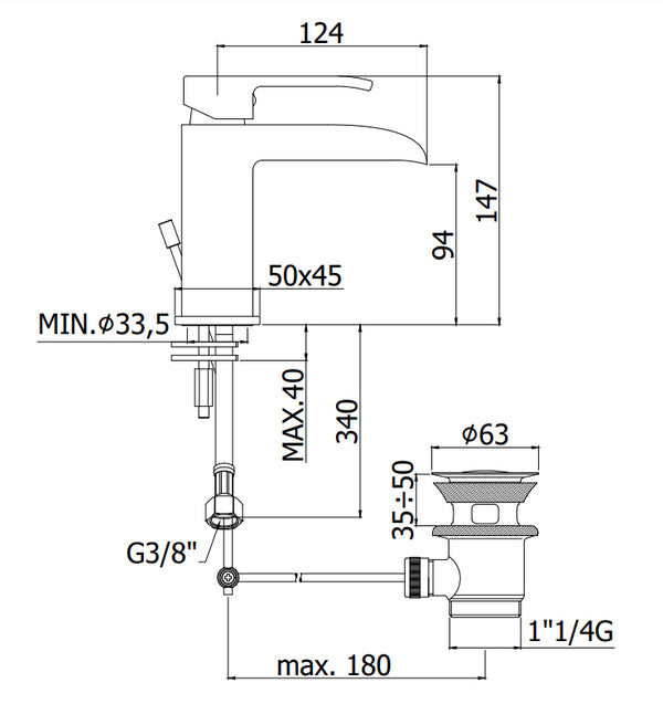Paffoni Level Les061 Miscelatore Lavabo flusso A Cascata Senza Scarico Cromo