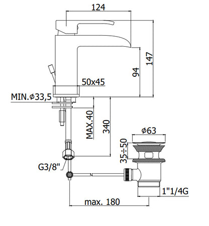 Paffoni Level Les065 Miscelatore Lavabo a Cascata Scarico automatico Cromo