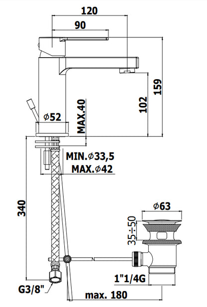 Paffoni Ringo Rin071 Miscelatore lavabo Monocomando Senza Piletta Nero Opaco