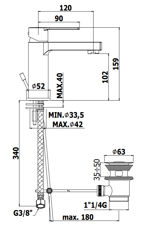 Paffoni Ringo Rin071 Miscelatore lavabo Monocomando Senza, vista laterale del profilo e della forma