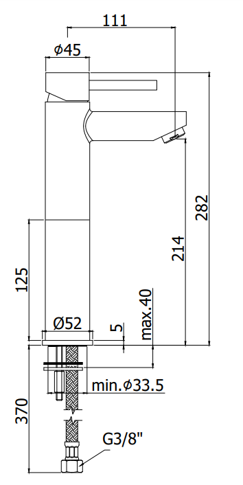 Paffoni Stick Sk071h 120 Miscelatore lavabo alto senza, vista laterale del profilo e della forma